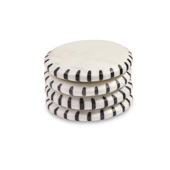 Set/2 Ticking Black & White Marble Coasters - Picture 5 of 5